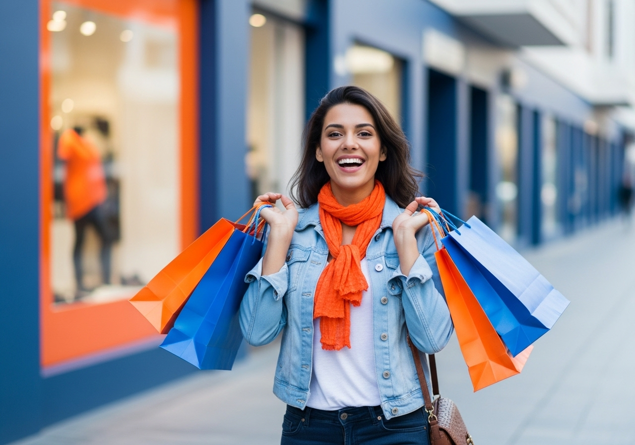 Mulher feliz com sacolas de compras